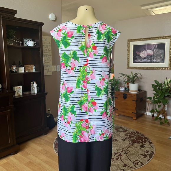 Merona pink, green, black & white sleeveless blouse-size M - Picture 2 of 10